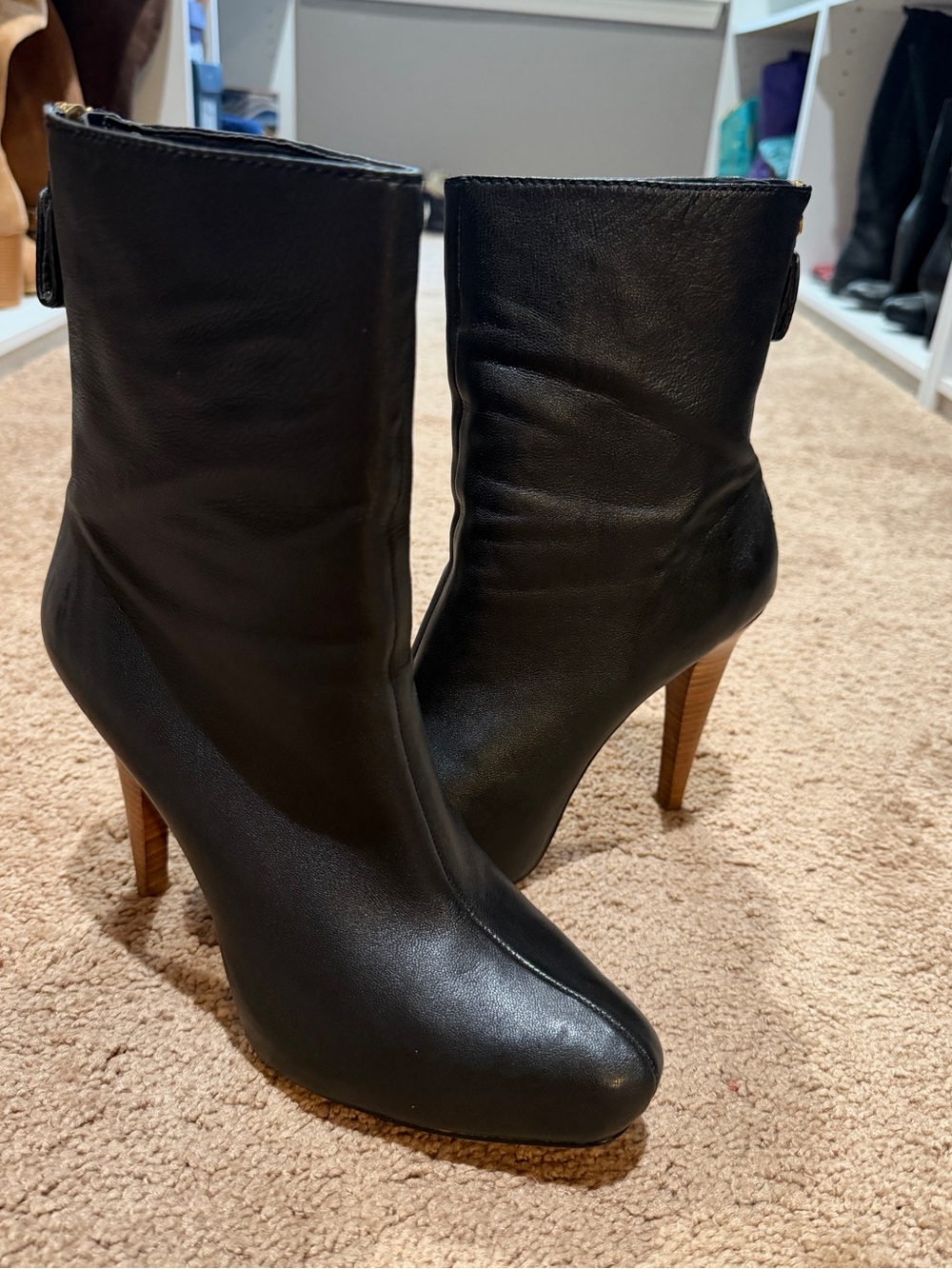 Calvin Klein Black Leather High-Stiletto Ankle Boots